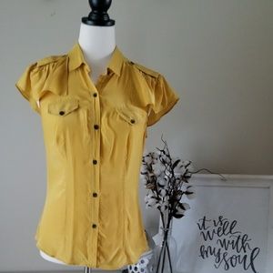 Anthropologie gold flutter maeve silk top shirt